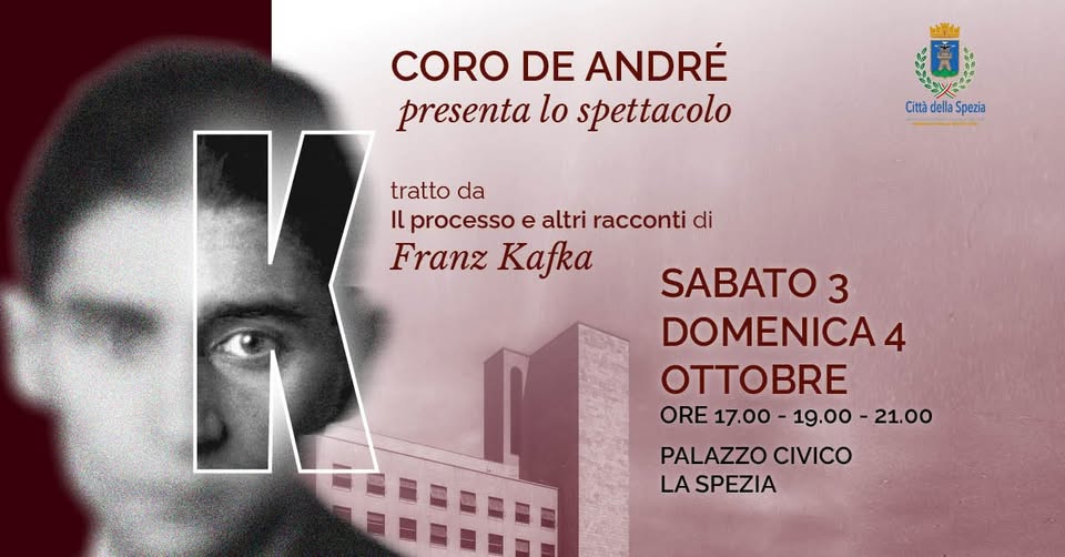 Evento K tratto da Il Processo e altri racconti di Frank Kafka Locandina K tratto da Il Processo e altri racconti di Frank Kafka - da sabato 3 ottobre - domenica 4 ottobre 2026 ore 17:00 ore 21:00