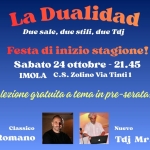 Immagine evento La Dualidad – Due sale, due stili, due tdj – Inaugurazione di stagione a Imola (BO) May be an illustration of text