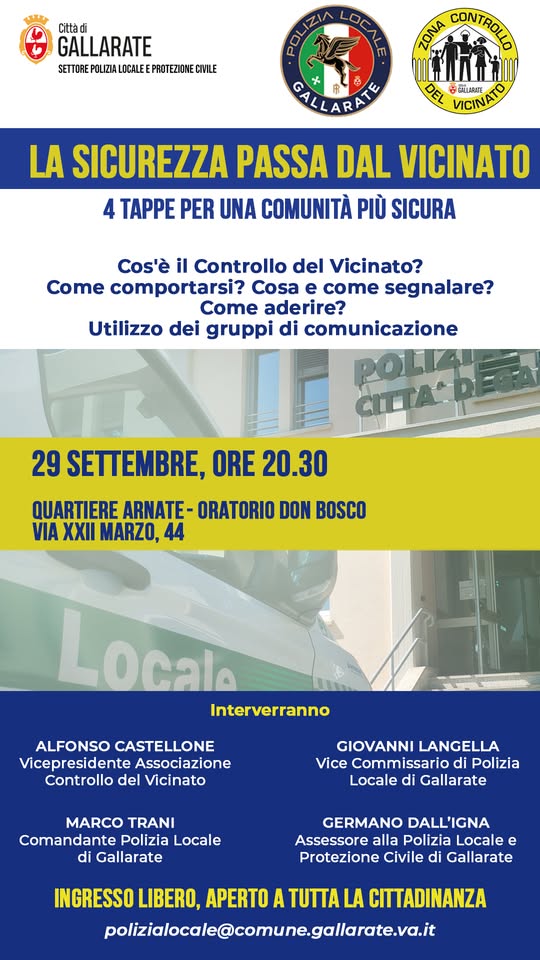 Evento La sicurezza passa dal vicinato Locandina La sicurezza passa dal vicinato - martedì 29 settembre ore 20:30 - 22:30