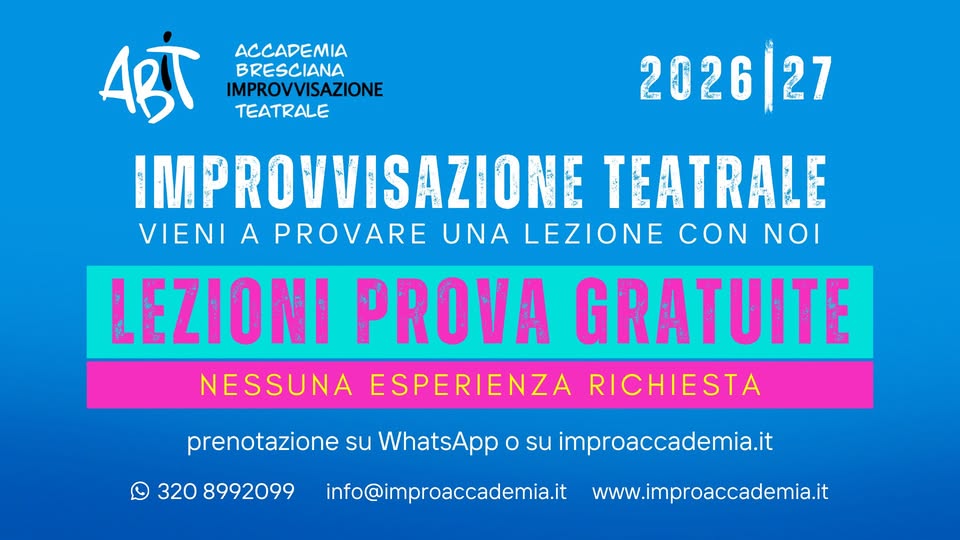 Evento LEZIONI DI PROVA – improvvisazione teatrale Locandina LEZIONI DI PROVA – improvvisazione teatrale - martedì 1 settembre ore 20:00 - 22:00