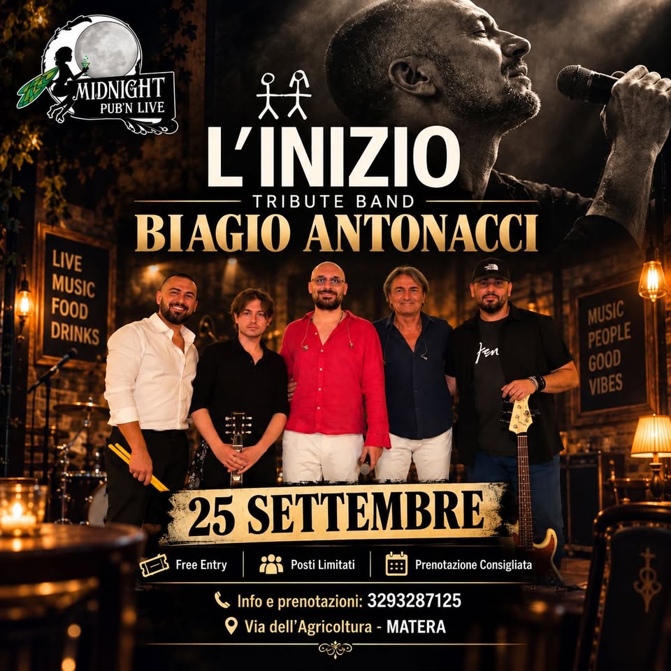 Evento L’inizio – Biagio Antonacci Tribute Band Locandina L’inizio – Biagio Antonacci Tribute Band - venerdì 25 settembre ore 22:15 - 00:15