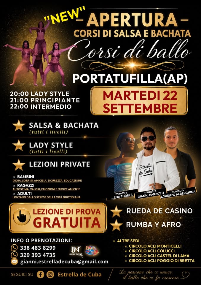 Evento Martedì 22 Settembre ”OPEN DAY” Lezione di prova Gratuita – Corsi Di Ballo – Tufilla Ascoli Piceno Locandina Martedì 22 Settembre ”OPEN DAY” Lezione di prova Gratuita – Corsi Di Ballo – Tufilla Ascoli Piceno - martedì 22 settembre ore 20:00 - 23:30