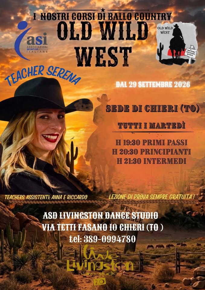 Evento Martedi 29 Settembre Lezioni E Corsi Di Ballo Country Old Wild West – Chieri To Locandina Martedi 29 Settembre Lezioni E Corsi Di Ballo Country Old Wild West – Chieri To - martedì 29 settembre ore 19:30 - 22:30