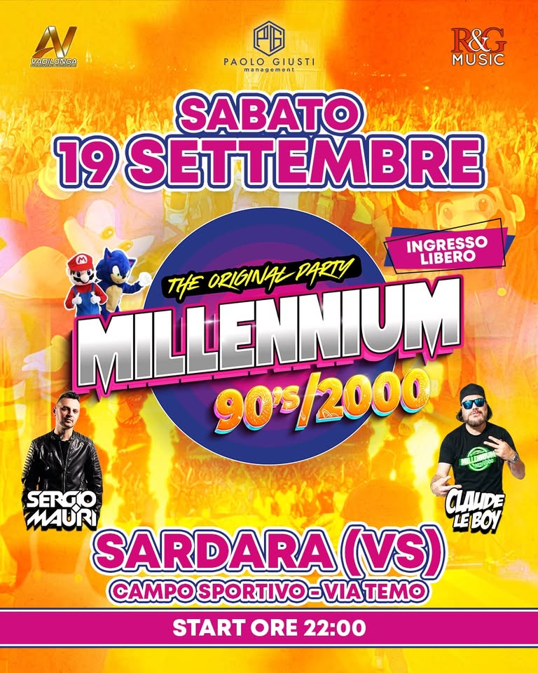 Evento Millennium 90/2000 – Campo Sportivo Via Temo – Sardara (VS) Locandina Millennium 90/2000 – Campo Sportivo Via Temo – Sardara (VS) - sabato 19 settembre ore 22:00 - 00:00