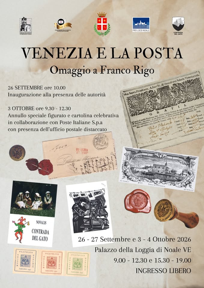 Evento Mostra Venezia e la Posta Locandina Mostra Venezia e la Posta - da sabato 26 settembre - domenica 4 ottobre 2026 ore 09:00 ore 19:00