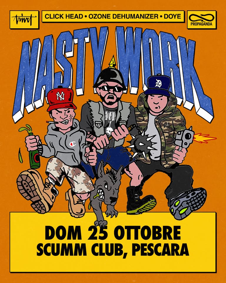 Evento NASTY WORK – Ozone Click Head Doye live – Scumm Cave Room – Locandina NASTY WORK – Ozone Click Head Doye live – Scumm Cave Room – - domenica 25 ottobre ore 19:00 - 21:00