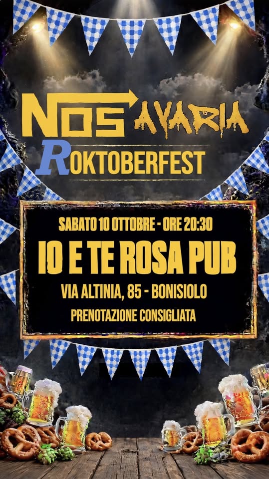 Evento NosAvaria live – Rosa Pub Locandina NosAvaria live – Rosa Pub - domenica 11 ottobre ore 05:30 - 07:30