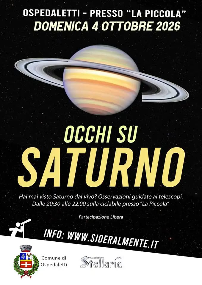 Evento Occhi su Saturno osservazioni astronomiche Locandina Occhi su Saturno osservazioni astronomiche - domenica 4 ottobre ore 20:30 - 22:30
