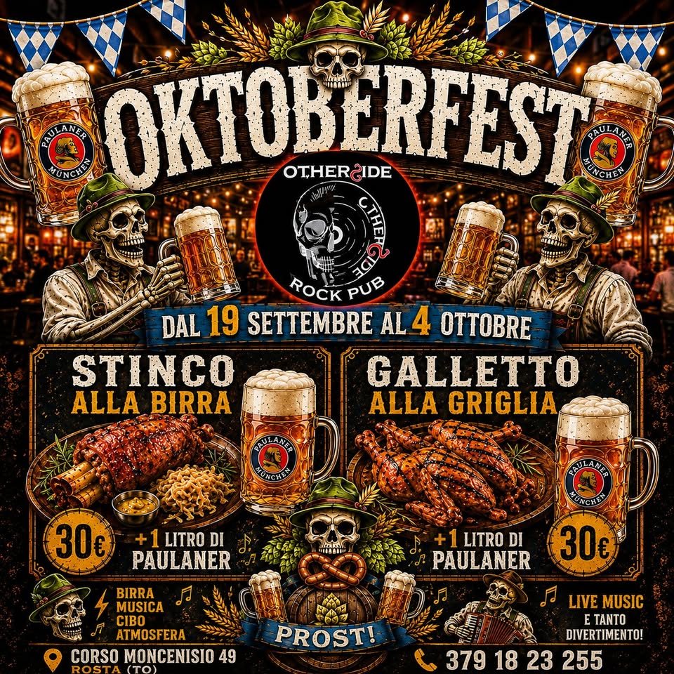 Evento OKTOBERFEST All’ @Otherside Rock Pub Locandina OKTOBERFEST All’ @Otherside Rock Pub - sabato 19 settembre ore 19:00 - 21:00