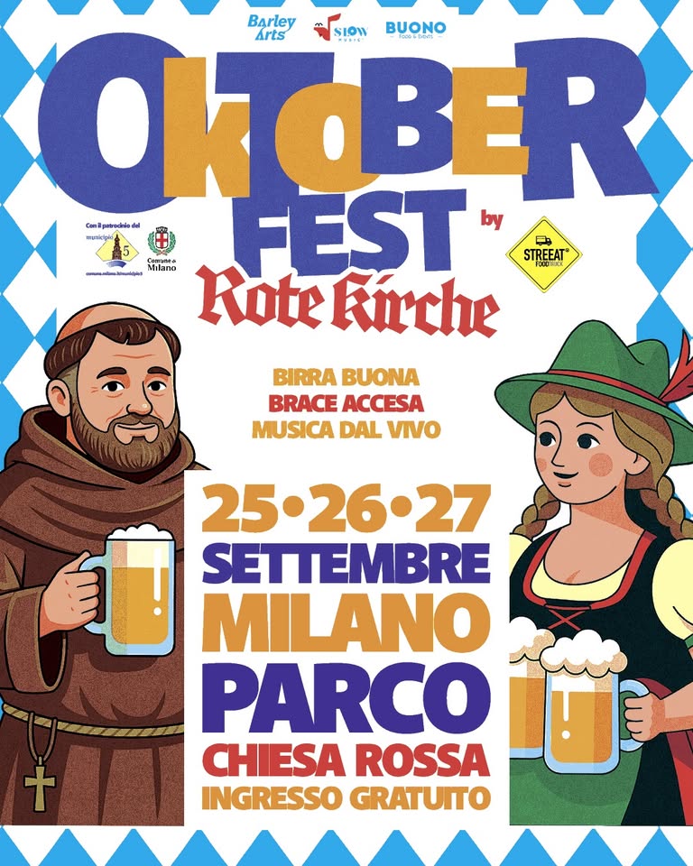 Evento Oktoberfest – Milano Locandina Oktoberfest – Milano - da venerdì 25 settembre - domenica 27 settembre 2026 ore 18:00 ore 23:55