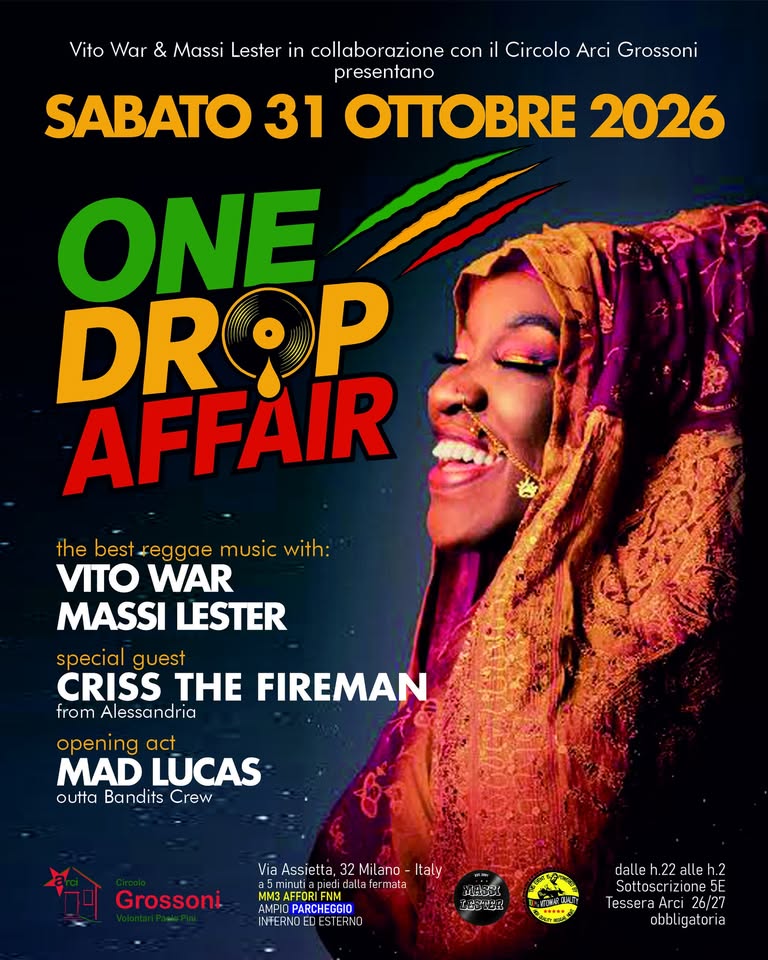 Evento One Drop Affair – Reggae Party Locandina One Drop Affair – Reggae Party - sabato 31 ottobre ore 22:00 - 02:00