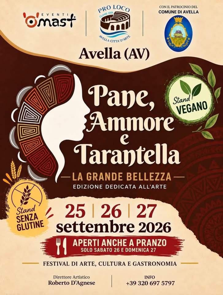 Evento Pane,Ammore e Tarantella Locandina Pane,Ammore e Tarantella - da venerdì 25 settembre - domenica 27 settembre 2026 ore 17:00 ore 23:00