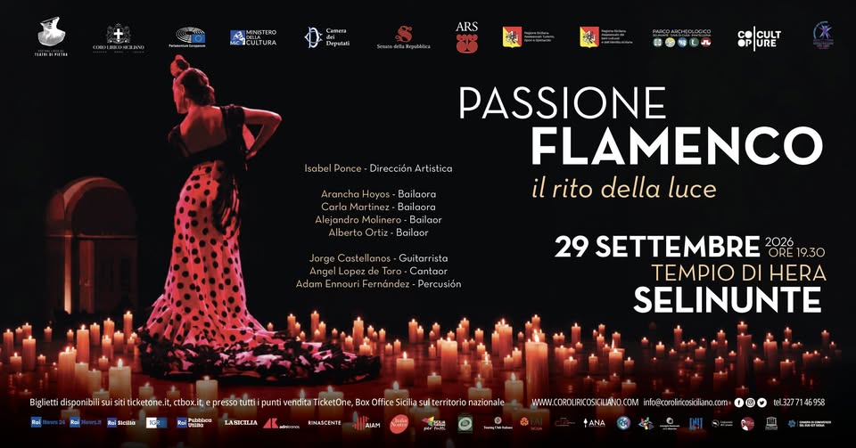 Evento Passione Flamenco – Tempio Di Hera – Selinunte – 29 Settembre 2026 Locandina Passione Flamenco – Tempio Di Hera – Selinunte – 29 Settembre 2026 - martedì 29 settembre ore 19:30 - 20:30