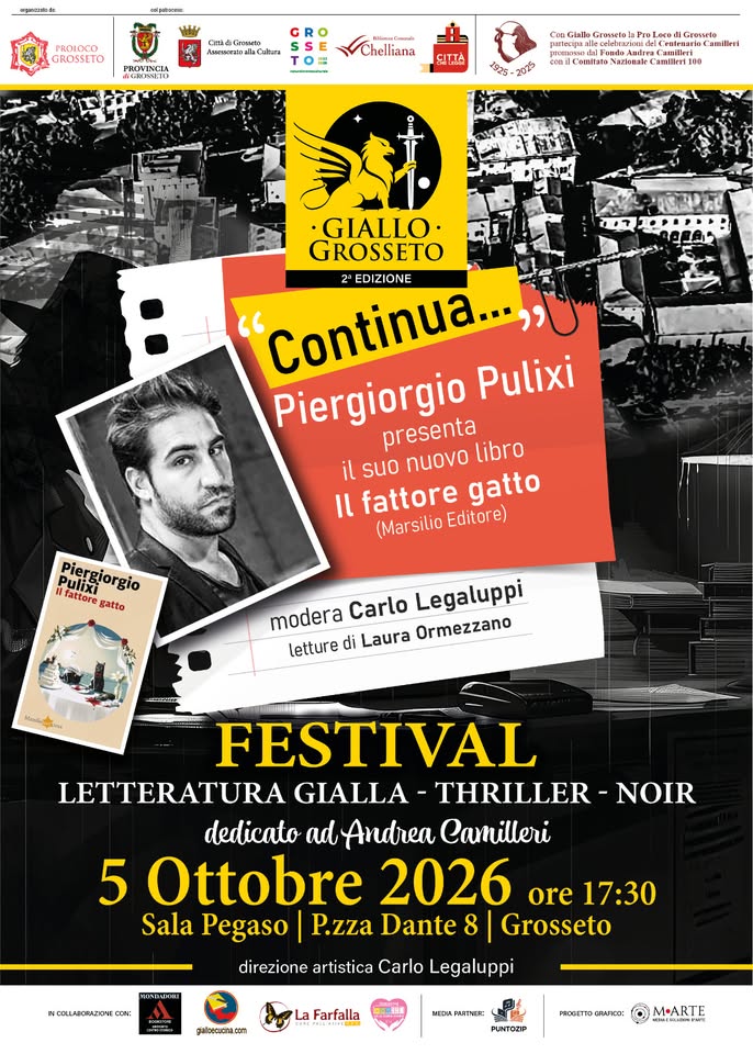 Evento Piergiorgio Pulixi presenta Il fattore gatto Giallo Grosseto Locandina Piergiorgio Pulixi presenta Il fattore gatto Giallo Grosseto - lunedì 5 ottobre ore 19:30 - 21:30