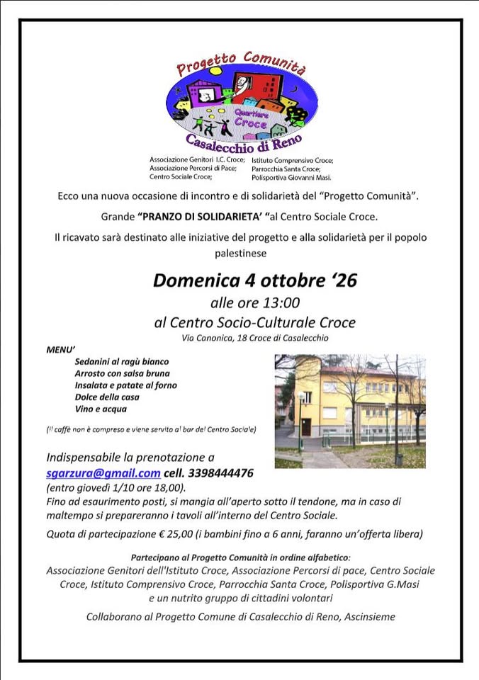 Evento Pranzo Di Solidarieta’ Locandina Pranzo Di Solidarieta’ - domenica 4 ottobre ore 13:00 - 15:00