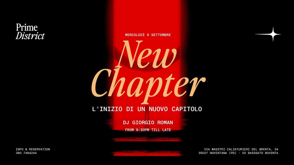 Evento Prime District – New Chapter Locandina Prime District – New Chapter - mercoledì 9 settembre ore 21:30 - 23:30