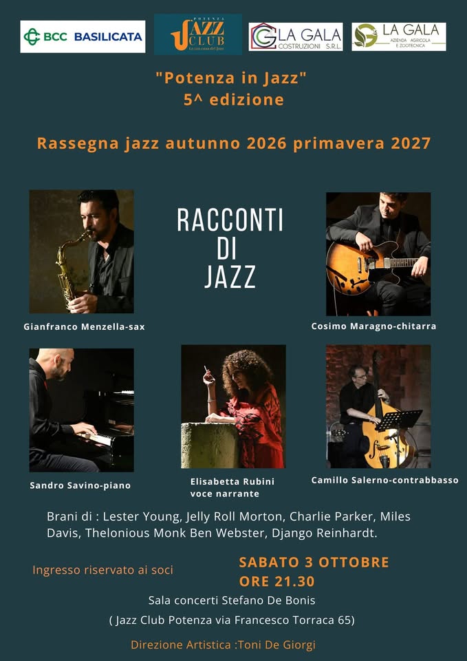 Evento Racconti Di Jazz – Concerto Locandina Racconti Di Jazz – Concerto - sabato 3 ottobre ore 21:00 - 23:00