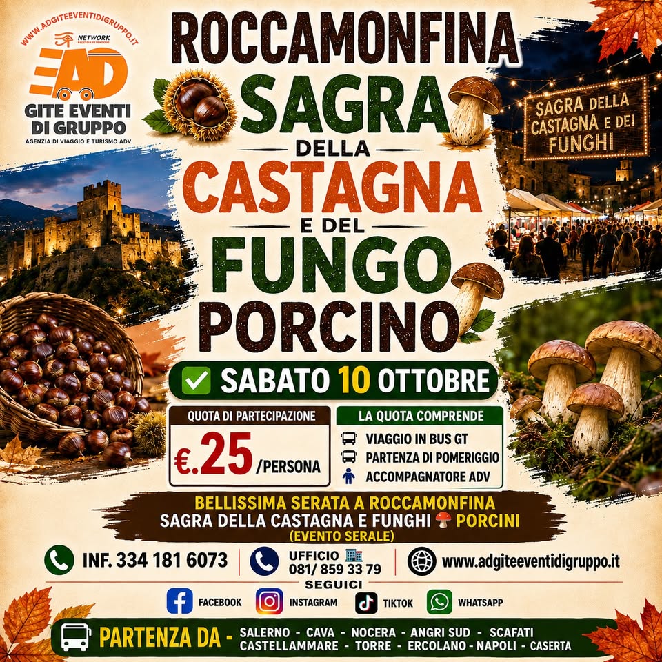 Evento Roccamonfina Sagra Della Castagna E Del Fungo Porcino Sabato/10 Ottobre Locandina Roccamonfina Sagra Della Castagna E Del Fungo Porcino Sabato/10 Ottobre - sabato 10 ottobre ore 15:00 - 23:00