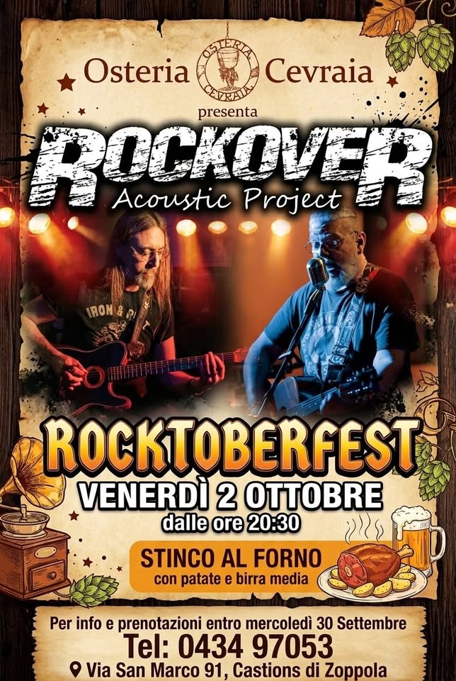 Evento Rockover Acoustic Project @Osteria Cevraia Locandina Rockover Acoustic Project @Osteria Cevraia - venerdì 2 ottobre ore 20:30 - 22:30