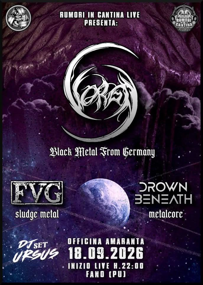 Evento Rumori in Cantina Live Vorga – BM from Germany – FVG – Drown Beneath & Ursus SeleKtion Locandina Rumori in Cantina Live Vorga – BM from Germany – FVG – Drown Beneath & Ursus SeleKtion - venerdì 18 settembre ore 22:00 - 00:00