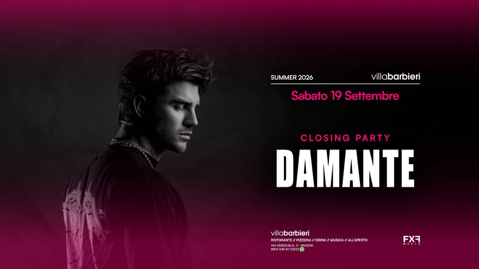 Evento Sabato 19 Settembre DAMANTE Locandina Sabato 19 Settembre DAMANTE - sabato 19 settembre ore 20:30 - 04:00