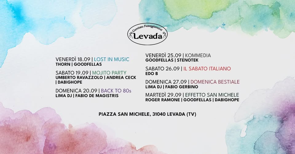 Evento Sagra Di San Michele 2026 – Levada Di Pederobba Locandina Sagra Di San Michele 2026 – Levada Di Pederobba - da venerdì 18 settembre - martedì 29 settembre 2026 ore 19:00 ore 23:00