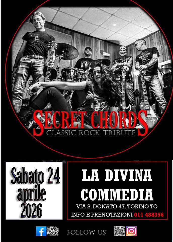 Evento Secret Chords. Classic Rock tribute Locandina Secret Chords. Classic Rock tribute - sabato 24 ottobre ore 21:30 - 23:30