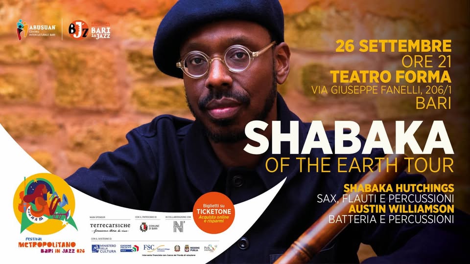 Evento SHABAKA per Bari in Jazz 2026 Locandina SHABAKA per Bari in Jazz 2026 - sabato 26 settembre ore 21:00 - 22:30
