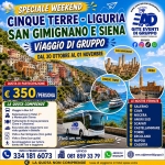 Immagine evento Speciale Weekend Cinque Terre – Liguria San Gimignano E Siena Dal 30 Ottobre Al 01 Novembre a Scafati (SA) Speciale Weekend Cinque Terre - Liguria San Gimignano E Siena Dal 30 Ottobre Al 01 Novembre a Scafati (SA) il 30 ottobre ottobre - 1 novembre 2026