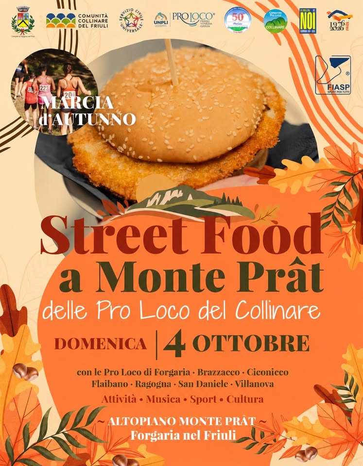Evento Street Food A Monte Prât – Pro Loco Del Colinare Locandina Street Food A Monte Prât – Pro Loco Del Colinare - domenica 4 ottobre ore 09:00 - 11:00