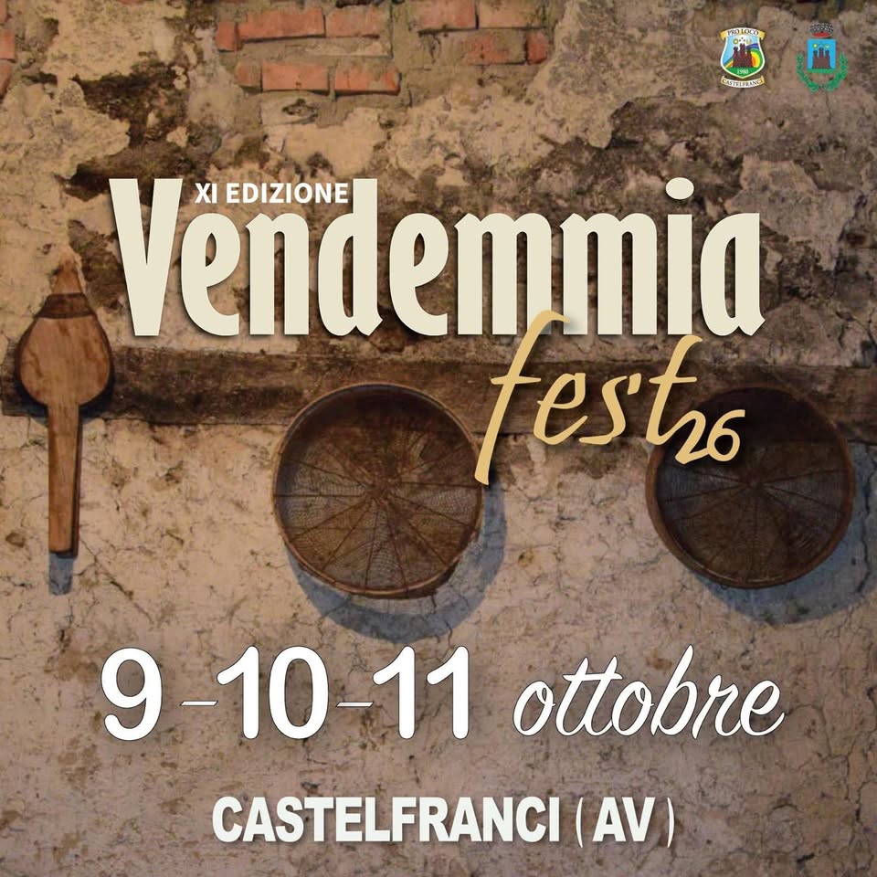 Evento Vendemmia Fest 2026 Locandina Vendemmia Fest 2026 - da venerdì 9 ottobre - domenica 11 ottobre 2026 ore 10:00 ore 23:00