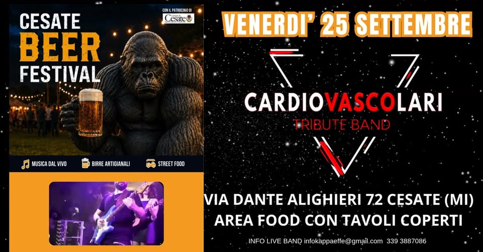 Evento Venerdi’ 25 Settembre @Cardiovascolari @Tributo A Vasco @Cesate Beer Festival Locandina Venerdi’ 25 Settembre @Cardiovascolari @Tributo A Vasco @Cesate Beer Festival - venerdì 25 settembre ore 19:00 - 21:00