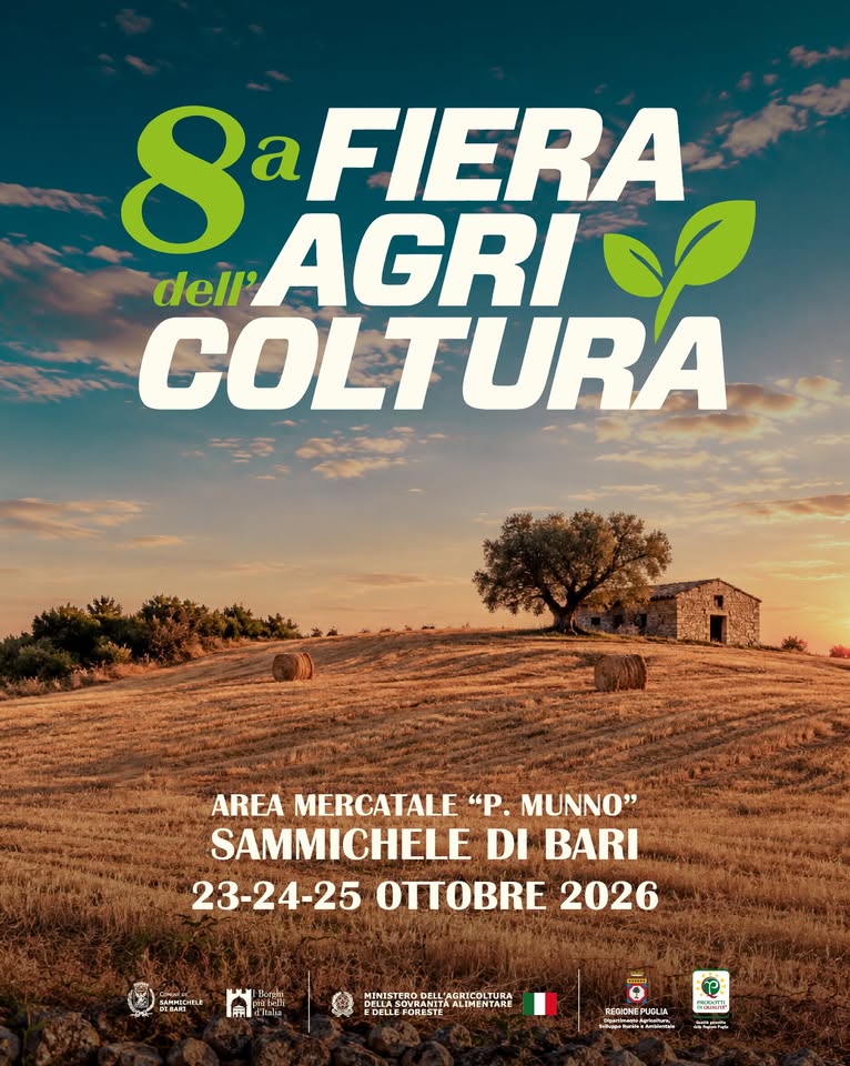 Evento 8º Fiera Dell’agricoltura – Sammichele Di Bari Locandina 8º Fiera Dell’agricoltura – Sammichele Di Bari - da venerdì 23 ottobre - domenica 25 ottobre 2026 ore 14:00 ore 21:00