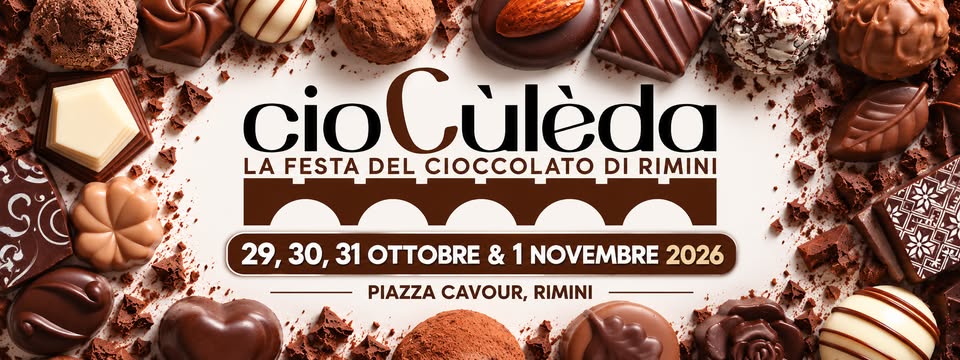 Evento Cioculeda Rimini – La Festa del Cioccolato di Rimini – dal 29 Ottobre al 1 Novembre 2026 Locandina Cioculeda Rimini – La Festa del Cioccolato di Rimini – dal 29 Ottobre al 1 Novembre 2026 - da giovedì 29 ottobre - domenica 1 novembre 2026 ore 10:00 ore 20:00