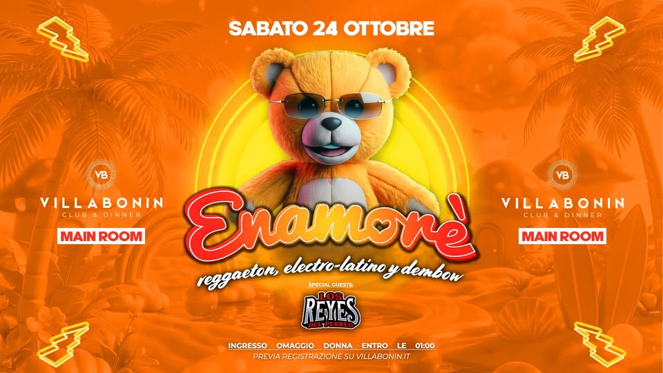 Evento Enamorè – Reggaeton, Electro Latino y Dembow @VillaBonin Locandina Enamorè – Reggaeton, Electro Latino y Dembow @VillaBonin - sabato 24 ottobre ore 21:00 - 04:00