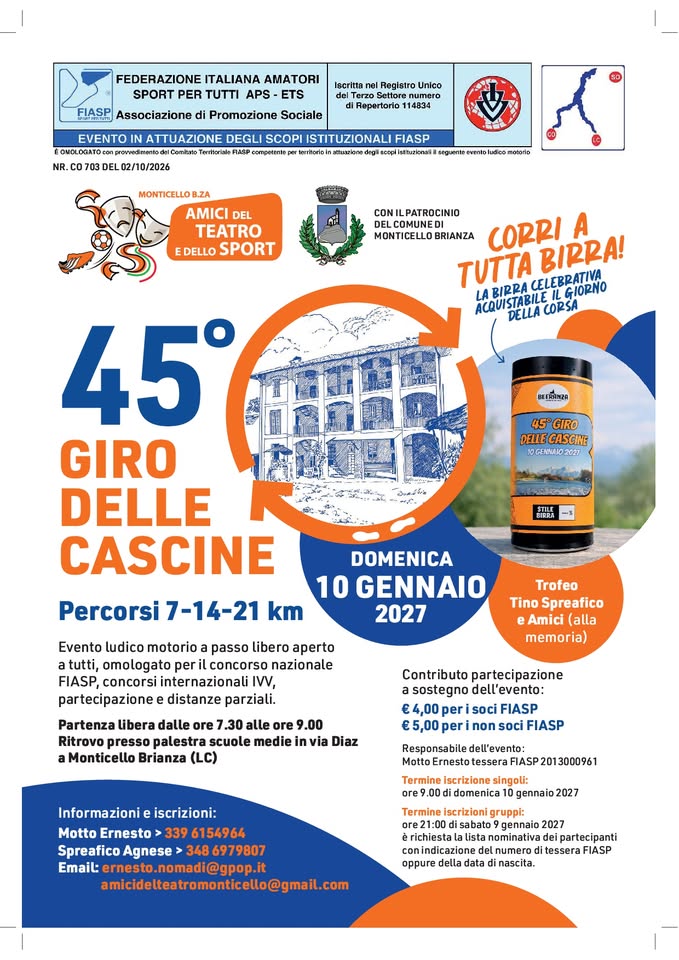 Evento Giro delle Cascine Locandina Giro delle Cascine - domenica 10 gennaio ore 07:30 - 09:00