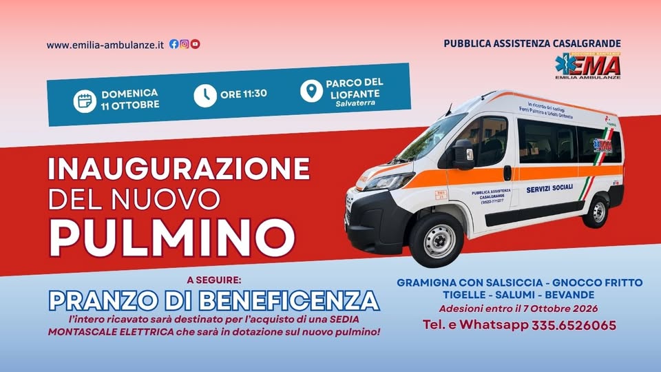 Evento Inaugurazione Nuovo Pulmino e Pranzo di Beneficenza Locandina Inaugurazione Nuovo Pulmino e Pranzo di Beneficenza - domenica 11 ottobre ore 11:30 - 13:30