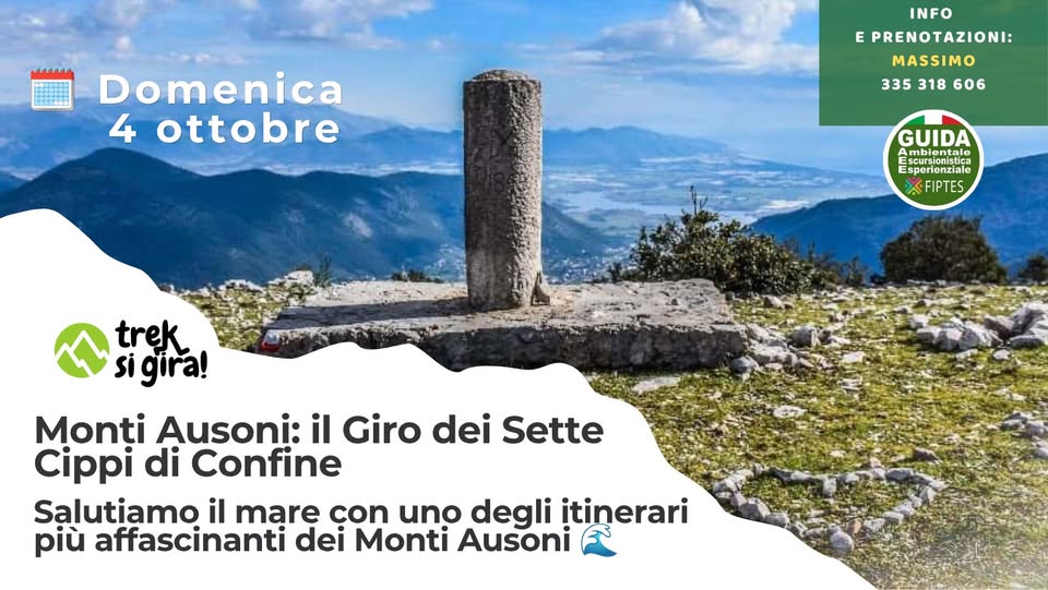 Evento Monti Ausoni il Giro dei Sette Cippi di Confine Domenica 4 Ottobre Locandina Monti Ausoni il Giro dei Sette Cippi di Confine Domenica 4 Ottobre - domenica 4 ottobre ore 09:30 - 11:30