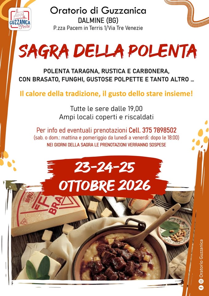 Evento Sagra della polenta Locandina Sagra della polenta - da venerdì 23 ottobre - domenica 25 ottobre 2026 ore 19:00 ore 23:00