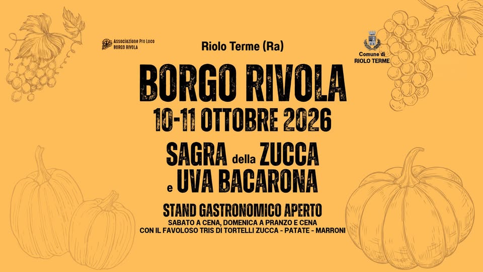 Evento Sagra della Zucca e dell’Uva Bacarona Locandina Sagra della Zucca e dell’Uva Bacarona - da sabato 10 ottobre - domenica 11 ottobre 2026 ore 18:00 ore 23:00