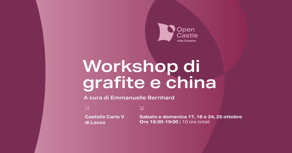 Evento WORKSHOP DI GRAFITE E CHINA Disegnare il paesaggio salentino Locandina WORKSHOP DI GRAFITE E CHINA Disegnare il paesaggio salentino - da sabato 17 ottobre - domenica 25 ottobre 2026 ore 16:30 ore 19:00